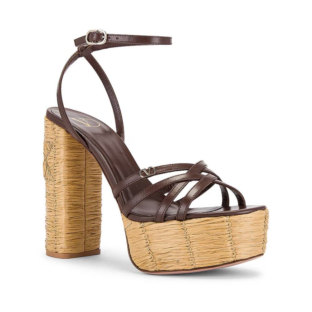 Valentino Garavani Raflower Espadrille Sandals In Brown Cacao Tobacco EU 40